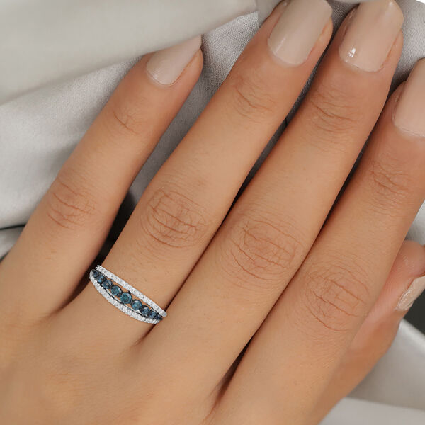 Blauer und Weißer Diamant Ring 925 Silber platiniert  ca. 0,50 ct image number 3