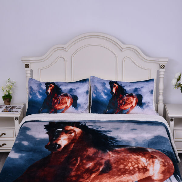 SERENITY NIGHT: 3er-Set - kuschelige Steppdecke und 2 Kissenbez&uuml;ge,  Pferdmuster&nbsp; image number 4