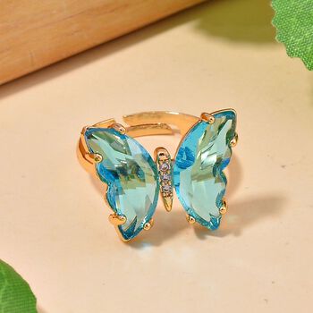 Flexibler wei&szlig;er Zirkonia und blauer Kristall-Ring (16,50-19,50)