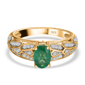 Sambischer Smaragd und Zirkon-Ring, 925 Silber Gelbgold Vermeil  ca. 1,03 ct