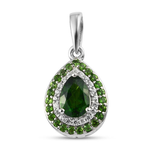 Natürlicher Chromdiopsid und Zirkon Anhänger 925 Silber platiniert ca. 1,12 ct image number 0