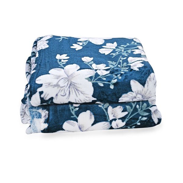 "Printed flannel blanket 155gsm Colour-Blue & White" image number 4