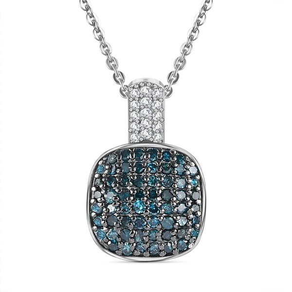Blauer Diamant Anh&auml;nger mit Kette im Schmuckset, 925 Silber platiniert ca. 0,50 ct