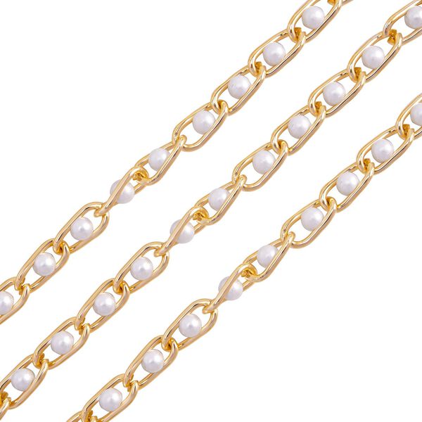 Modischer Ketteng&uuml;rtel, Aluminium + Kunststoff-Zierperlen, Gesamtl&auml;nge 115cm (65+50), 30g, gewebt, wei&szlig; image number 2