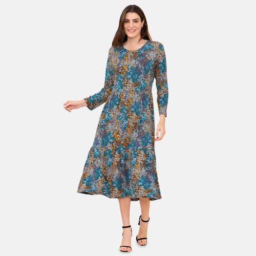 TAMSY - Damen bedrucktes Midikleid, Größe 40, Blau image number 0
