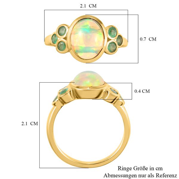 Nat&uuml;rlicher, &auml;thiopischer Welo Opal und Kagem sambischer Smaragd-Ring, 925 Silber Gelbgold Vermeil  ca. 2,06 ct image number 7