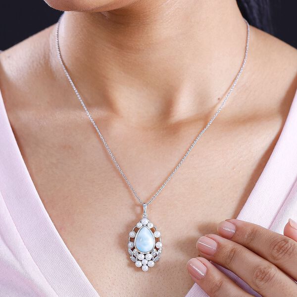 AA nat&uuml;rlicher gr&uuml;ner Larimar und S&uuml;&szlig;wasser Perle Anh&auml;nger - 9,53 ct. image number 3