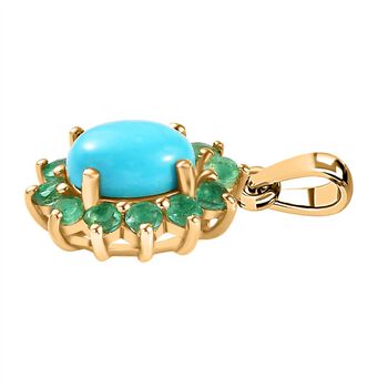 AA Sleeping Beauty T&uuml;rkis, Kagem Sambischer Smaragd Anh&auml;nger 925 Silber 750 Gelbgold Vermeil ca. 1.61 ct