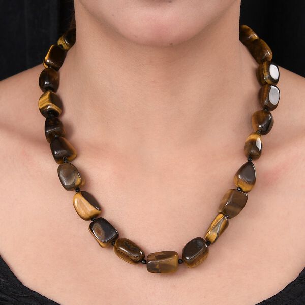 Tigerauge und schwarze Spinell-Halskette, ca. 50 cm Lang, 925 Silber ca. 475,02 ct image number 2