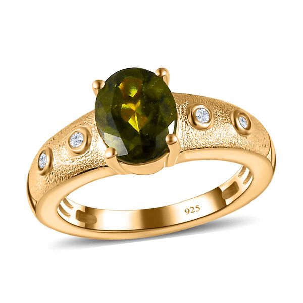 AA Natürlicher, italienischer Vesuvianit, Weißer Zirkon Ring, 925 Silber Gelbgold Vermeil, (Größe 18.00) ca. 2.09 ct image number 4