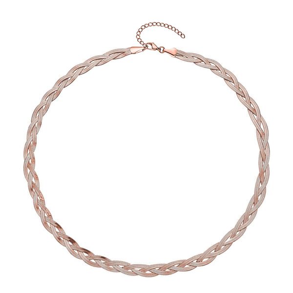 Geflochtene Halskette und Armband, Edelstahl roséfarben image number 3