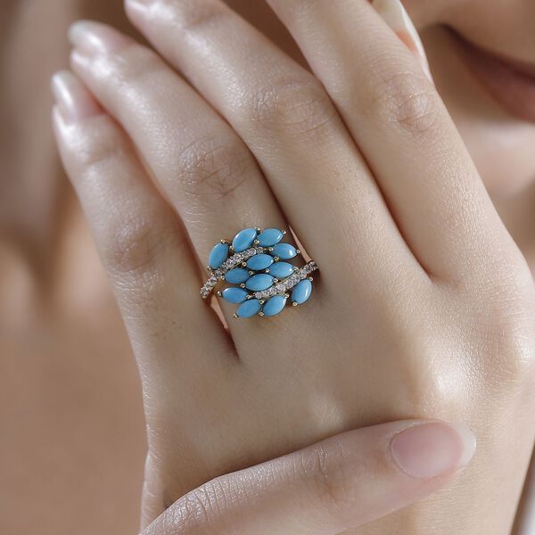 AA Amerikanischer natürlicher Sleeping Beauty Türkis und Zirkon Ring - 2,35 ct. image number 3