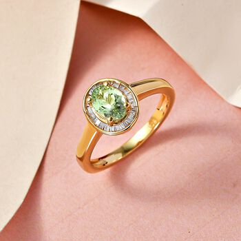 AA Merelani Mint-Granat und wei&szlig;er Diamant-Ring, 925 Silber Gelbgold Vermeil (Gr&ouml;&szlig;e 20.00) ca. 1.02 ct