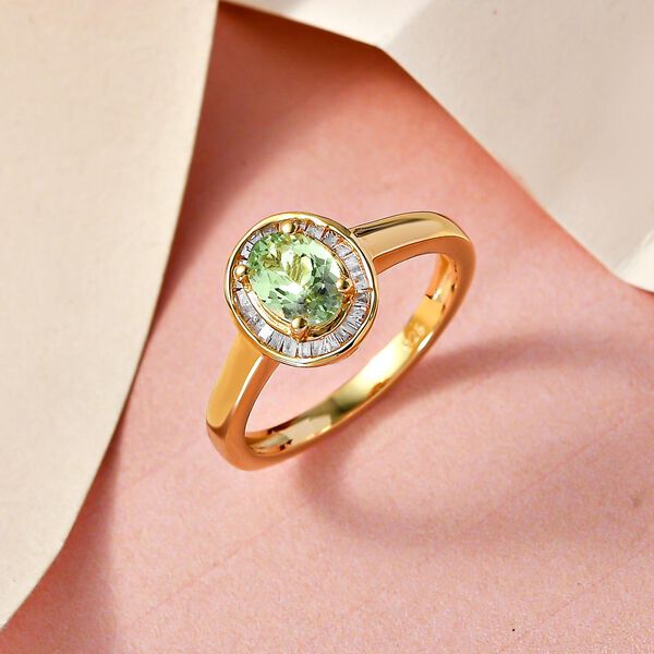 AA Merelani Mint-Granat und wei&szlig;er Diamant-Ring, 925 Silber Gelbgold Vermeil (Gr&ouml;&szlig;e 20.00) ca. 1.02 ct image number 2