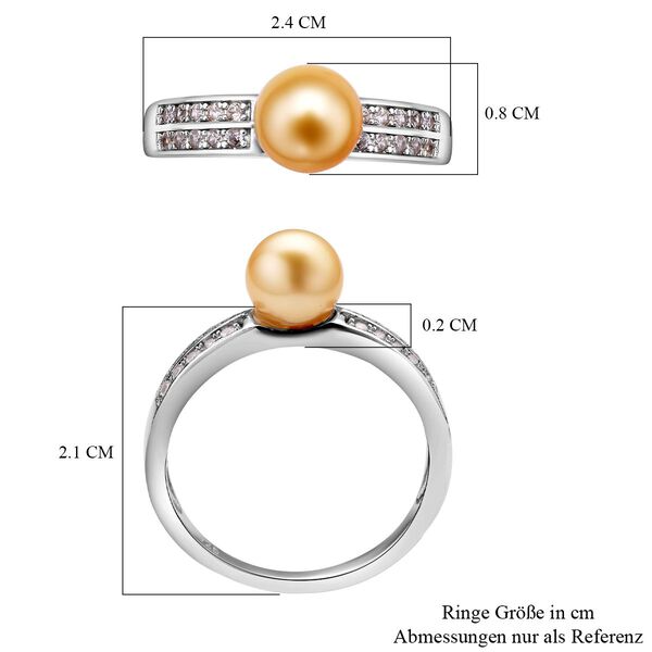 Goldener S&uuml;dseeperlen und wei&szlig;er Zirkon-Ring, , 925 Silber rhodiniert image number 7