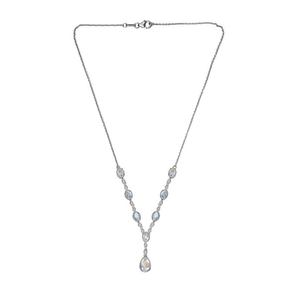 Premium Regenbogen Mondstein-Collier, ca. 45 cm, 925 Silber platiniert ca. 8.81 ct image number 4