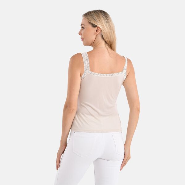 Seidentop aus Maulbeerseide mit Spitzenbesatz am Ausschnitt, Größe L, 43×58cm, Beige image number 2