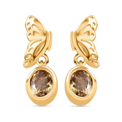 AA Nat&uuml;rlicher goldener Tansanit Ohrringe 925 Silber 750 Gelbgold Vermeil ca. 0.67 ct