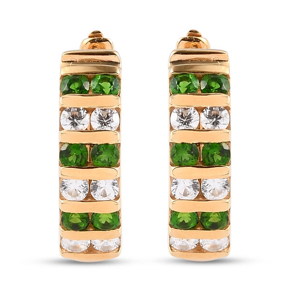 Nat&uuml;rlicher Chromdiopsid und Zirkon Ohrringe 925 Silber vergoldet ca. 2,14 ct