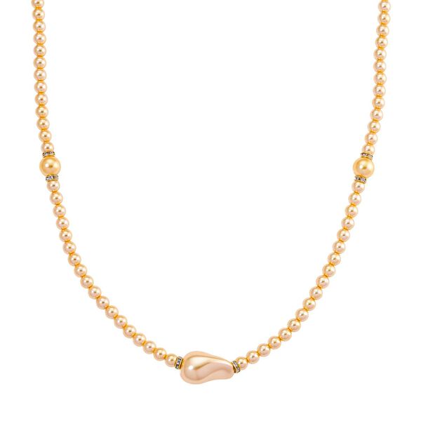 3er Set Goldene Muschelkernperlen-Schmuckstücke, bestehend aus Armband (ca. 19 cm) und zwei Halsketten (ca. 40 cm und 50 cm), gelb vergoldet image number 4