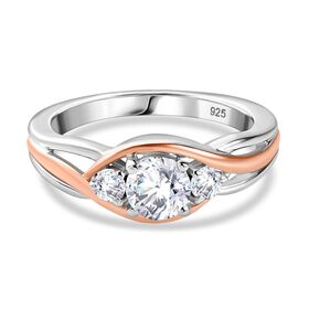 Moissanit Ring 925 Silber Zweifarbige Beschichtung (Größe 16.00) ca. 0,57 ct