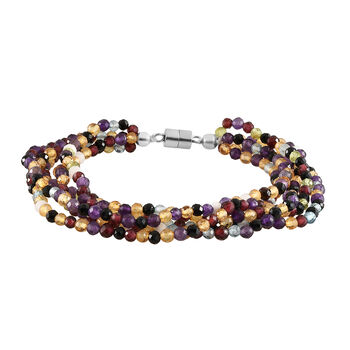 Schwarzes Spinell und afrikanisches Amethyst-Armband, ca. 19 cm, Edelstahl, ca. 58,95 ct