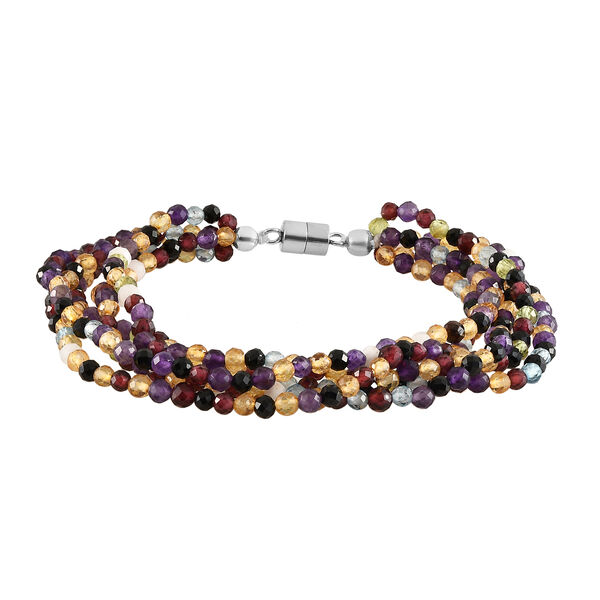 Schwarzes Spinell und afrikanisches Amethyst-Armband, ca. 19 cm, Edelstahl, ca. 58,95 ct