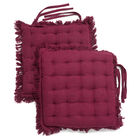 2er Set Stuhlpolster aus 100% Baumwolle mit Fransen und Bändern, 40x40x3 cm, rot