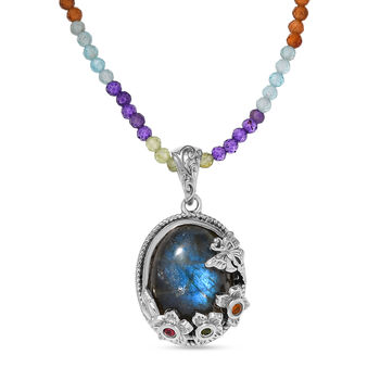 EVER TRUE AAA Labradorit, Mehrfarbig-Turmalin Schmuckset ca. 45 cm ca. 27.93 ct