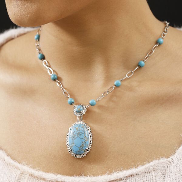 Blaue Türkis Halskette, 45 cm - 38,13 ct. image number 2