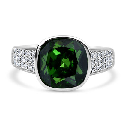 LUSTRO STELLA - Gr&uuml;ner Zirkonia, Wei&szlig;er Zirkonia Ring, 925 Silber rhodiniert, (Gr&ouml;&szlig;e 20.00) ca. 9.03 ct