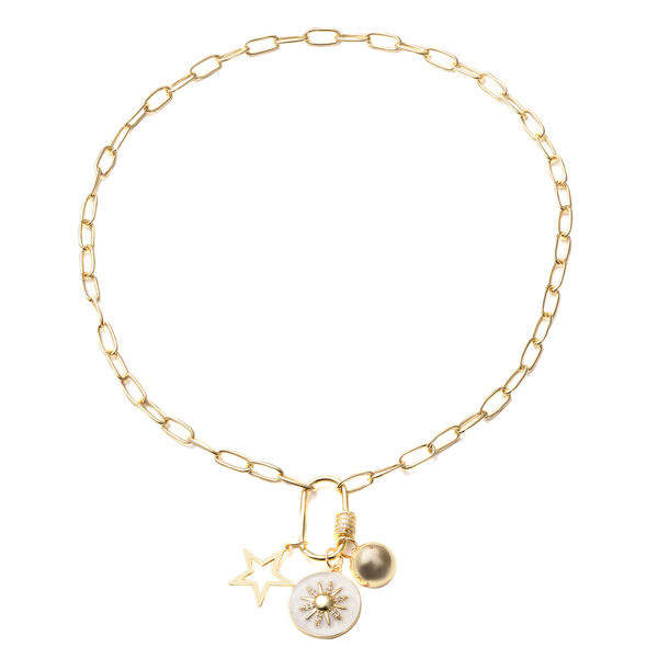 Emaillierte, wei&szlig;e Kristall-Halskette, 52 cm