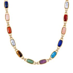 Mehrfarbige Edelsteine, Weiße Kristall Halskette ca. 50 cm, goldfarben