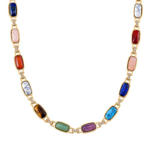 Mehrfarbige Edelsteine, Weiße Kristall Halskette ca. 50 cm, goldfarben image number 0