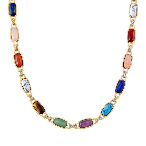 Mehrfarbige Edelsteine, Weiße Kristall Halskette ca. 50 cm, goldfarben image number 0