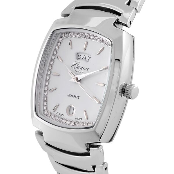 GENOA  - Eleganz-Uhr mit Mond- und Wochenanzeige, Japanisches Uhrwerk und Weißem Kristallzifferblatt, Reiner Edelstahl, 20 cm image number 4