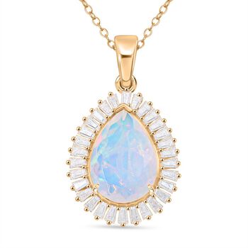 D'Joy AAA nat&uuml;rlicher, &auml;thiopischer Welo Opal und Moissanit Anh&auml;nger mit 50cm Kette - 4,15 ct.