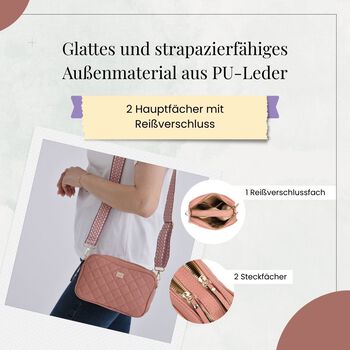 Crossbody-Tasche in Stepp-Optik mit abnehmbarem ethnischem Gurt, 21x13x7,5cm, Rosa