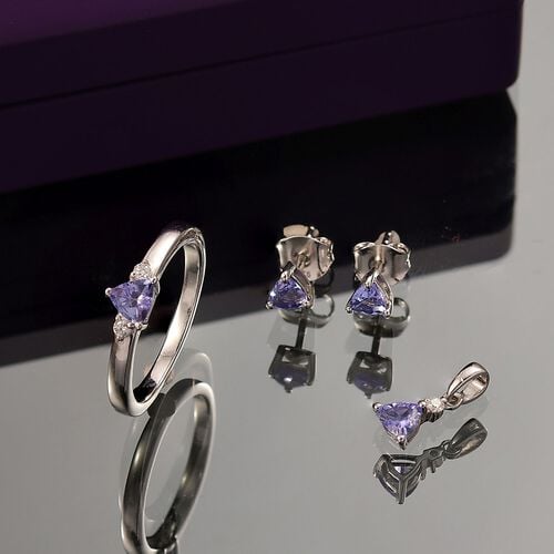 D’joy Tansanit Schmuckset 925 Silber rhodiniert (Größe 18) ca. 1,15 ct. image number 1