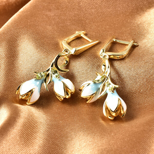 JARDIN-KOLLEKTION Nat&uuml;rlicher Peridot und wei&szlig;, blau Emaille Ohrh&auml;nger 925 Silber Gelbgold-&Uuml;berzug ca. 0,36 ct&nbsp; image number 1