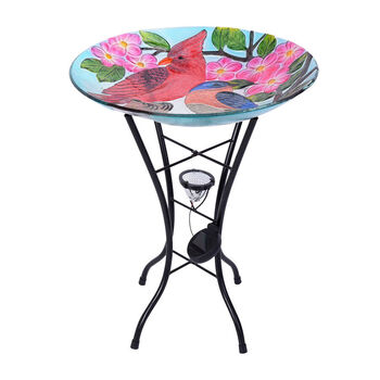 Garten Vogeltr&auml;nke aus Glas mit Solarleuchten, V&ouml;gel, Gr&ouml;&szlig;e: 45x45x57 cm, Mehrfarbig
