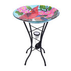 Garten Vogeltränke aus Glas mit Solarleuchten, Vögel, Größe: 45x45x57 cm, Mehrfarbig