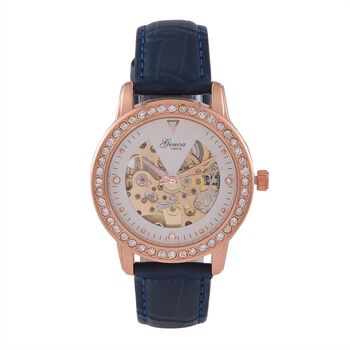 GENOA TIME V2 Automatik-Uhr mit Mechanischem Uhrwerk, Ros&eacute;goldfarbenem Geh&auml;use und Rosa Lederarmband