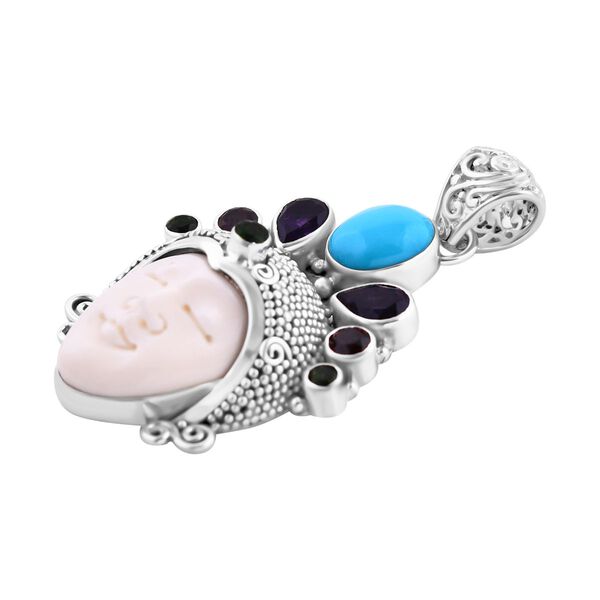 Sajen Silver- Ochse Knochen, Sleeping Beauty Türkis und Multi-Edelstein-Anhänger - 4,83 ct. image number 4