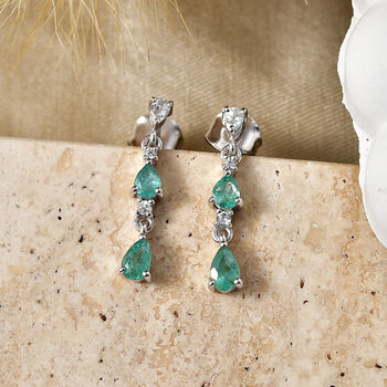 D'Joy AAA Kagem Sambischer Smaragd Ohrringe 925 Silber Rhodiniert ca. 1,09 ct.