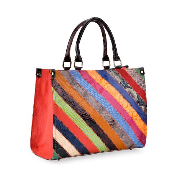 Chaos by Elsie Echteder Crossbody Tasche mit RFID und Mini-Blitzlampe, Multicolor Gepr&auml;gtes Krokodil-Muster in Gl&auml;nzenden Streifen, 34x15x26,5cm image number 7