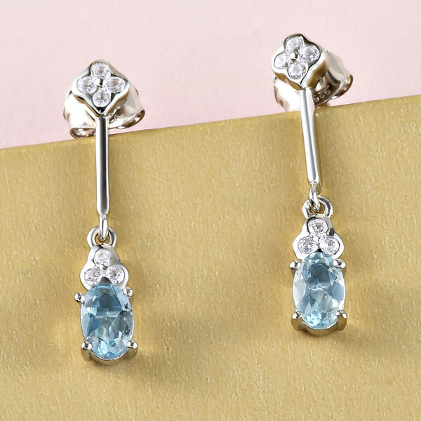 Espirito Santo Aquamarin und weiße Zirkon-Ohrringe, 925 Silber platiniert ca. 1,16 ct image number 2
