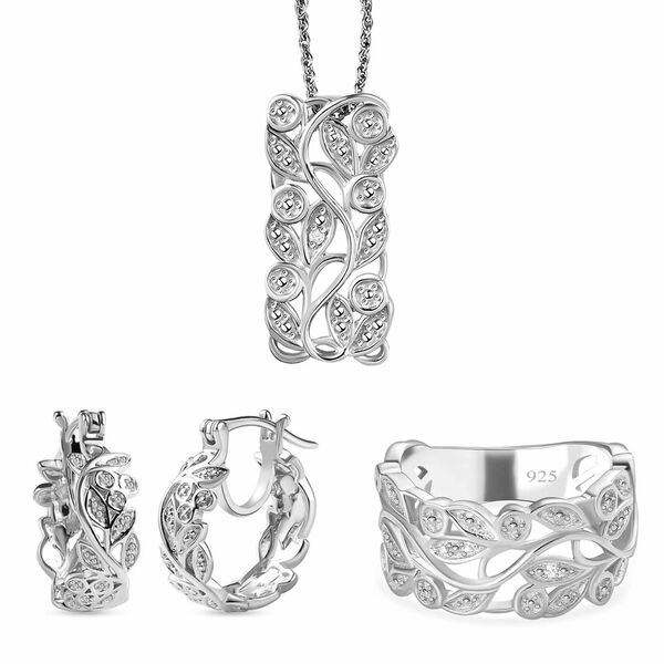 ALLORO Ring, Creolen und Anh&auml;nger mit Diamantakzenten, Silber platiniert