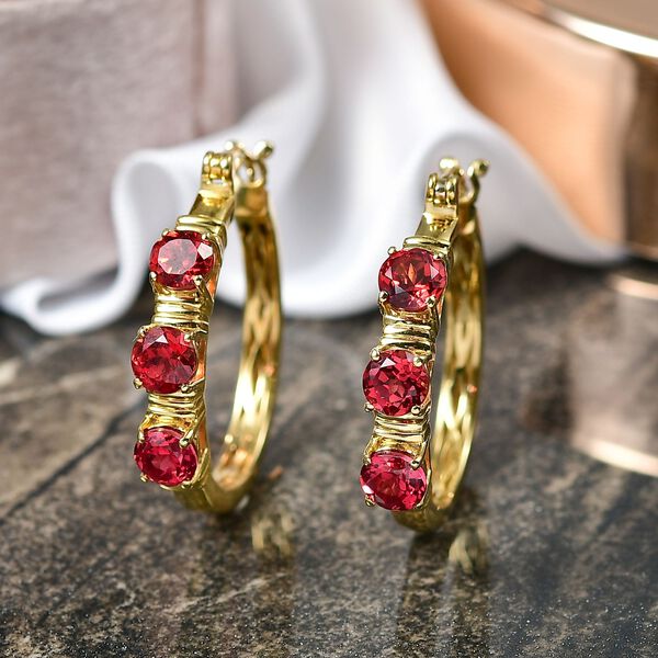 D'Joy Lab Created Padparadscha-Saphir Ohrringe 925 Silber 750 Gelbgold Vermeil ca. 4,48 ct. image number 1