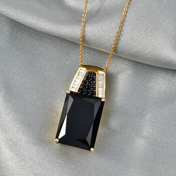 D'Joy schwarzer Spinell und Moissanit Ring und Anh&auml;nger mit 50cm Kette